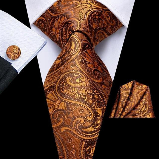 Cravate de couleur cuivre, motif cachemire, style tendance, en soie